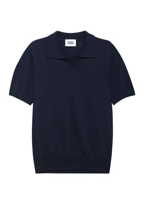 Alpha Studio polo in crepe di cotone blu notte senza bottoni ALPHA STUDIO | Polo | AU-5041B1001